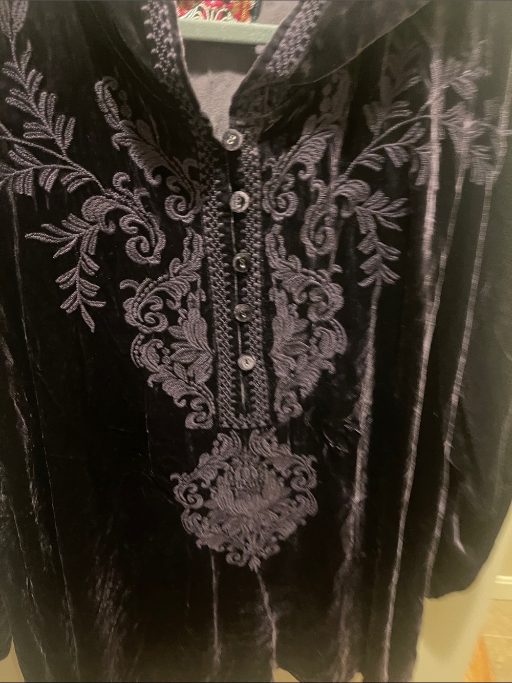 Johnny Was Purple Velvet Button-Down Shirt with Embroidery - Picture 2 of 7